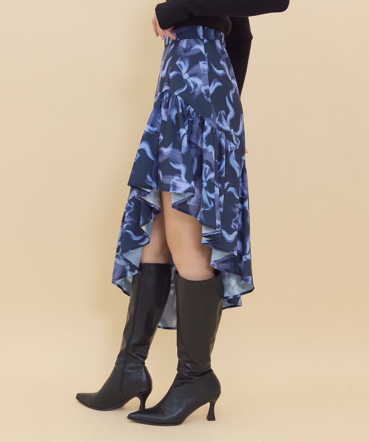 REDYAZEL「リボンプリントスカート」|フレア|