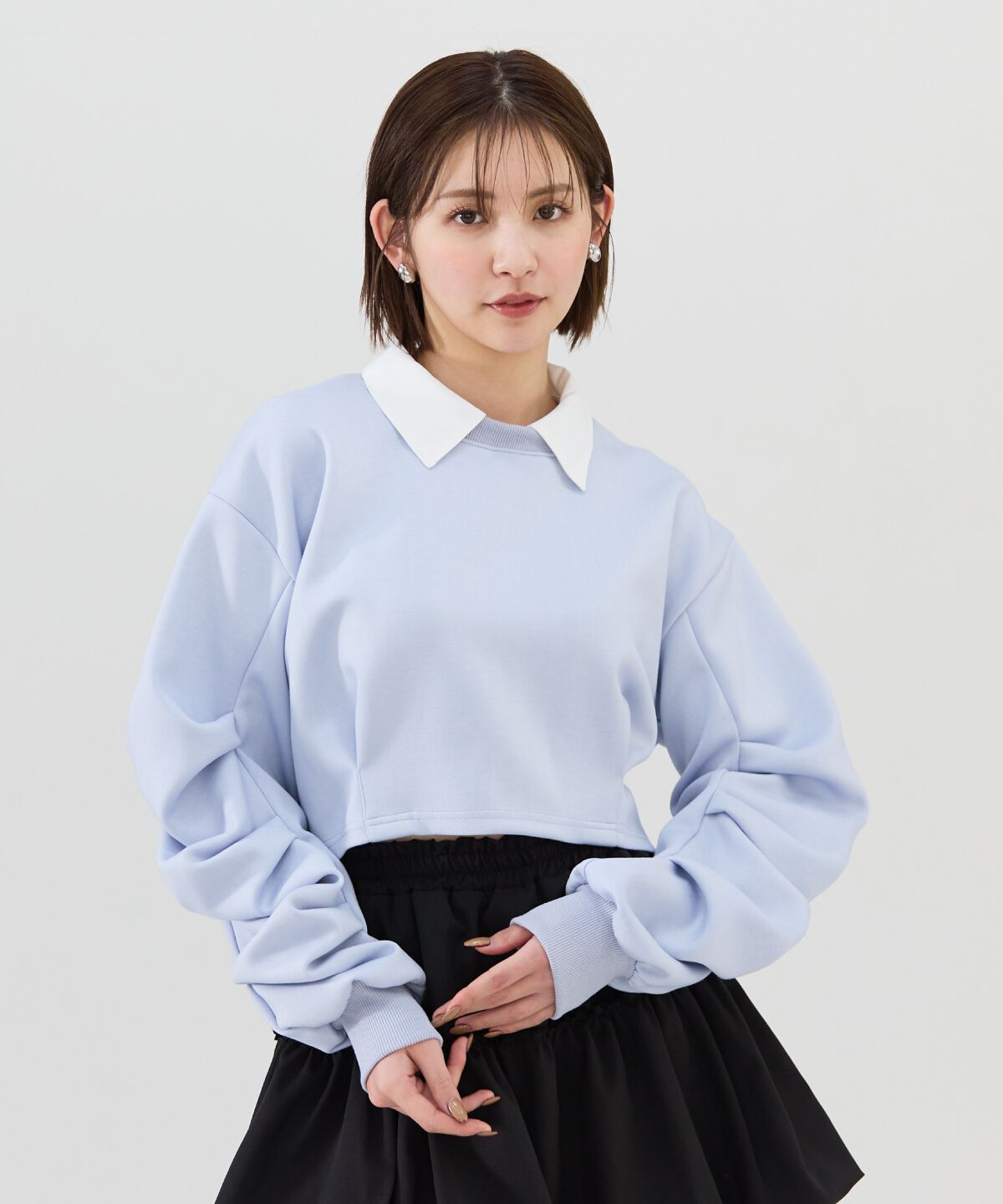 REDYAZEL「襟つきタックスリーブトップス」|Tシャツ・カットソー|サックス