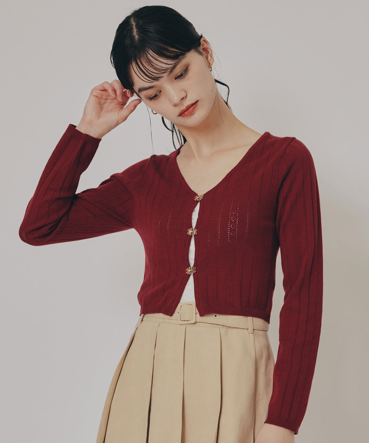 REDYAZEL「バタフライホックニットカーディガン」|カーディガン|ボルドー