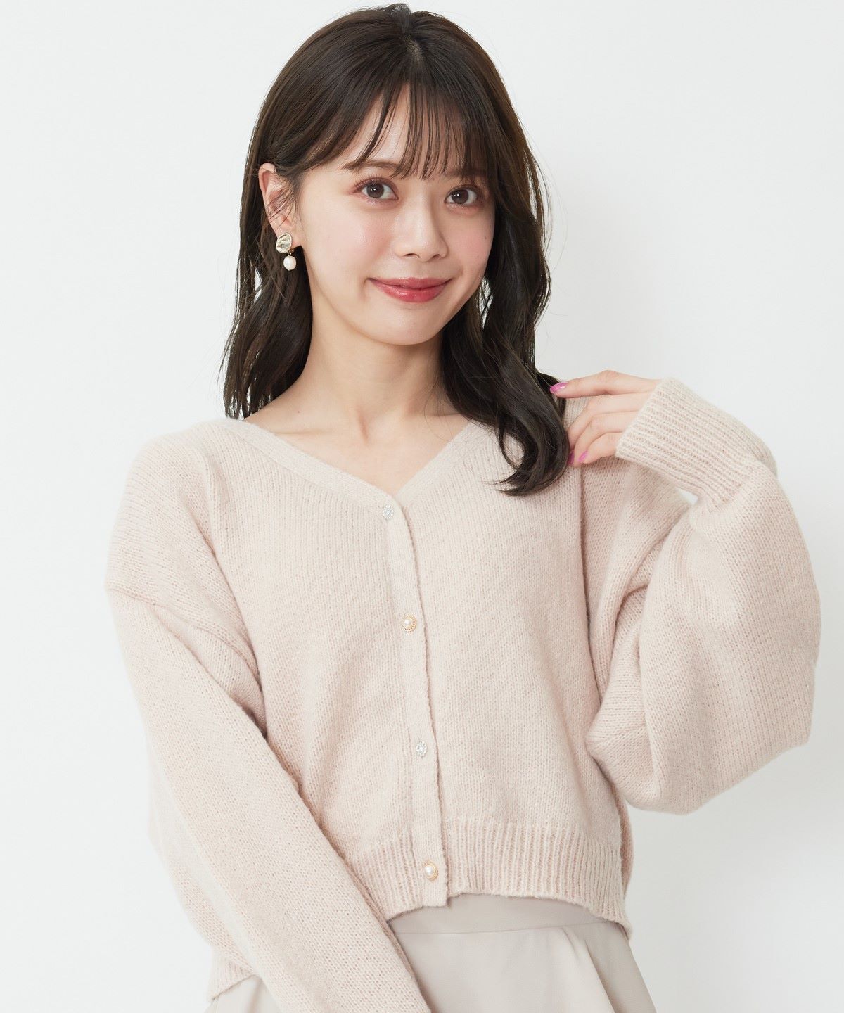 WILLSELECTION「ビジュー釦カーディガン」|カーディガン|ピンク