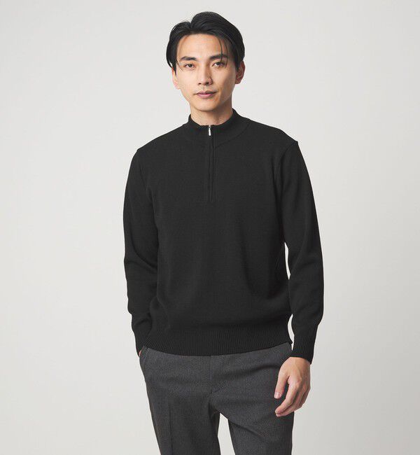 UNITED ARROWS green label relaxing「＜gim＞25F H/MLN ハーフジップ プルオーバー ニット -ウォッシャブル-」|ニット・セーター|BLACK