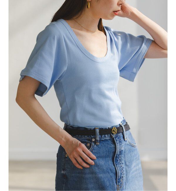 NOBLE「BY MALENE BIRGER/バイマレーネビルガー リブUネックTEE」|Tシャツ・カットソー|サックスブルー