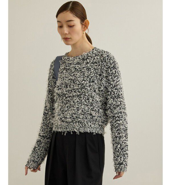 ROPE「【洗える】チュールハナモールツイードニット」|ニット・セーター|ブラック(01)