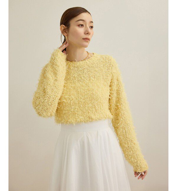 ROPE「【洗える】チュールハナモールツイードニット」|ニット・セーター|イエロー(80)