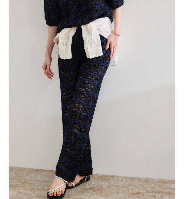 ROPE「【COOHEM（コーヘン）】ZIGZAG SUKASHI KNIT PANTS【WEB・一部店舗限定】【一部別注カラー】/洗える」|チノ|ブラック(01)