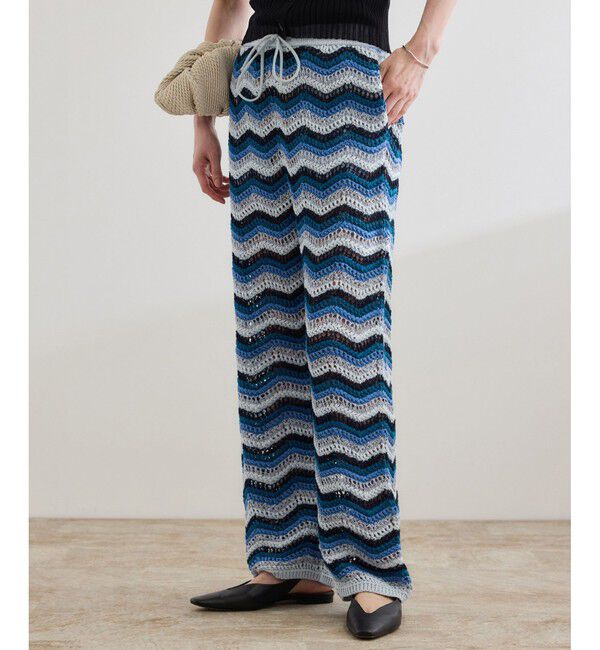 ROPE「【COOHEM（コーヘン）】ZIGZAG SUKASHI KNIT PANTS【WEB・一部店舗限定】【一部別注カラー】/洗える」|チノ|ブルー系(46)