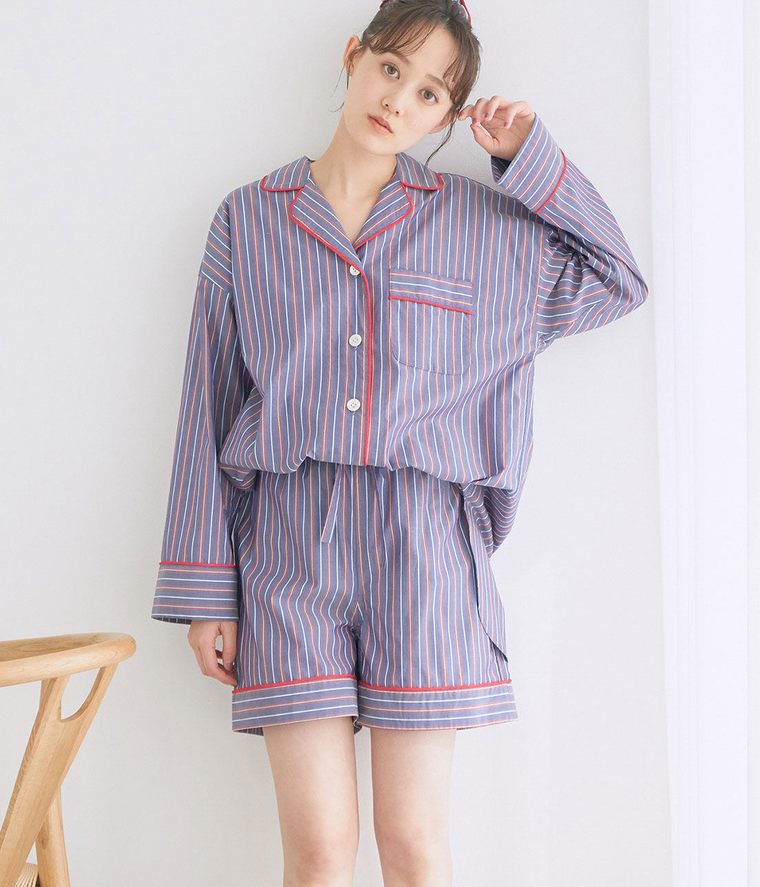 VIS「【鎌倉シャツ&times;ViSage】【SET】チュニックショートパンツパジャマ」|ルームウェア|