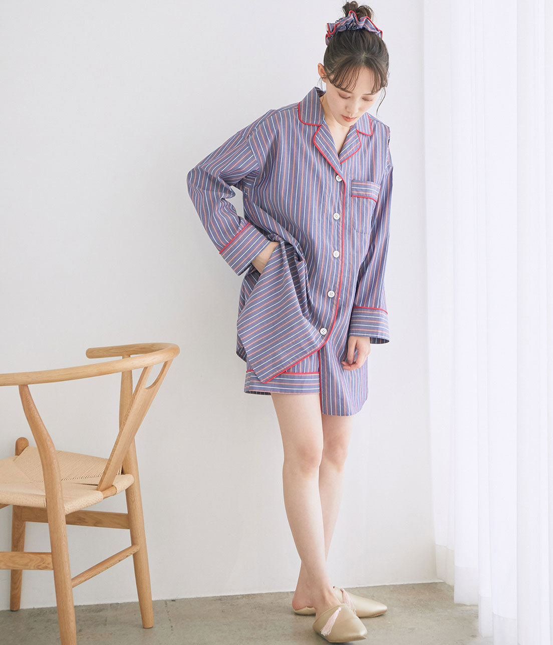 VIS「【鎌倉シャツ&times;ViSage】【SET】チュニックショートパンツパジャマ」|ルームウェア|