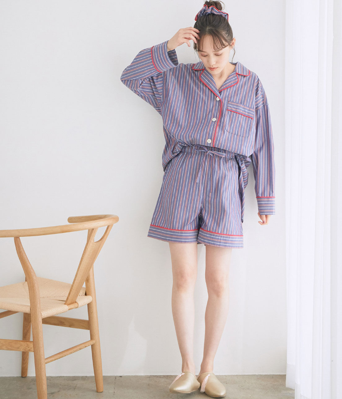 VIS「【鎌倉シャツ&times;ViSage】【SET】チュニックショートパンツパジャマ」|ルームウェア|