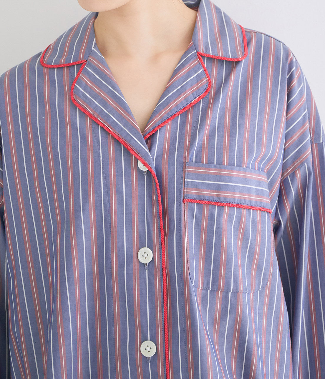 VIS「【鎌倉シャツ&times;ViSage】【SET】チュニックショートパンツパジャマ」|ルームウェア|