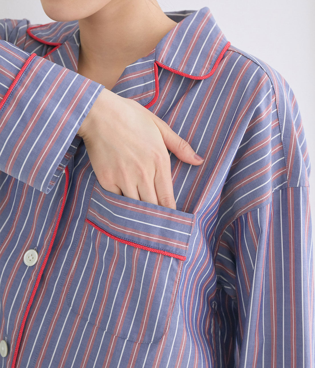 VIS「【鎌倉シャツ&times;ViSage】【SET】チュニックショートパンツパジャマ」|ルームウェア|