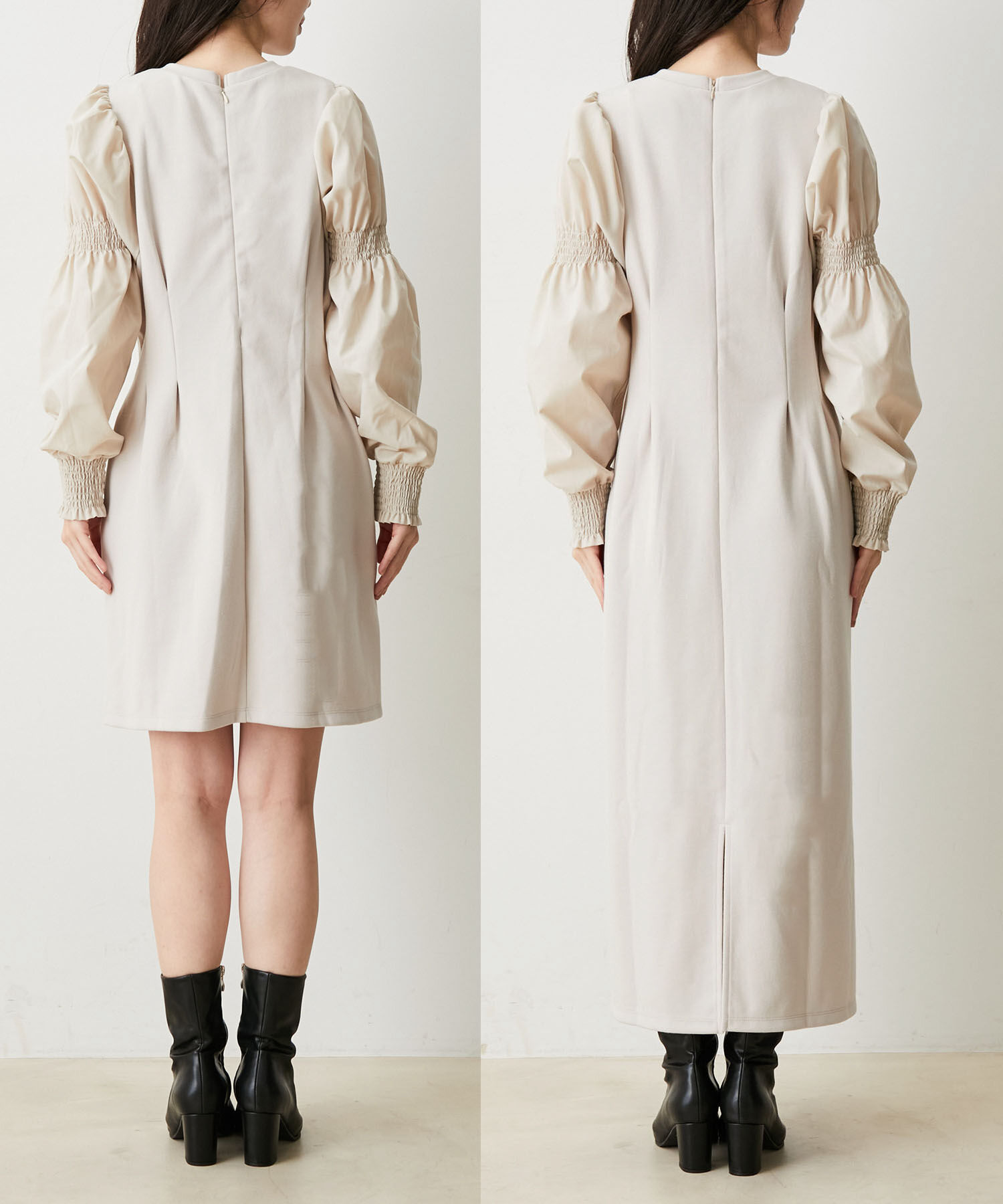 VIS「【選べる着丈】袖シャーリングドッキングワンピース【洗える】」|ワンピース|