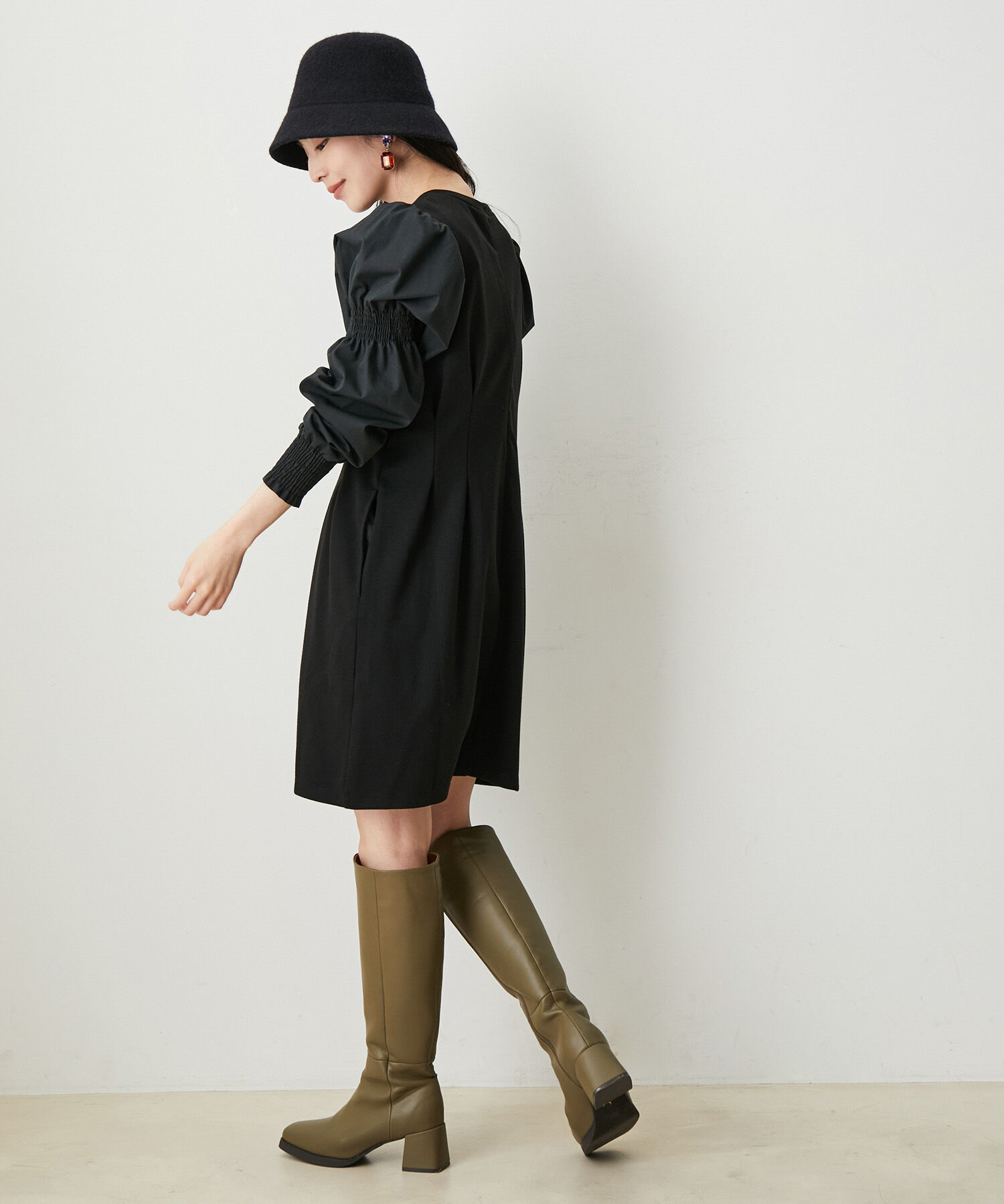 VIS「【選べる着丈】袖シャーリングドッキングワンピース【洗える】」|ワンピース|