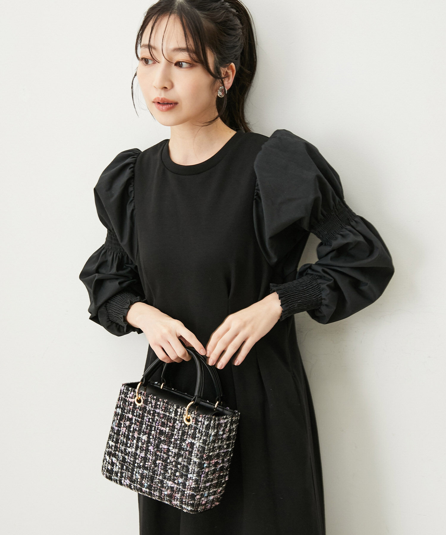 VIS「【選べる着丈】袖シャーリングドッキングワンピース【洗える】」|ワンピース|