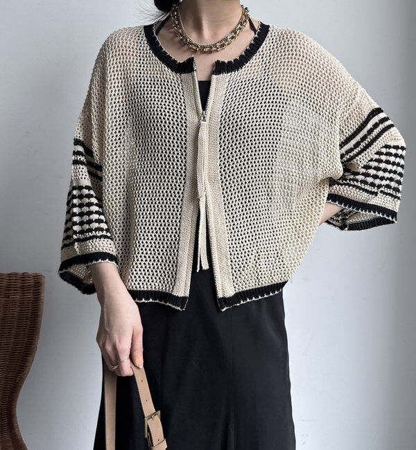  「【WEB限定】バイカラーメッシュカーディガン」|カーディガン|アイボリー