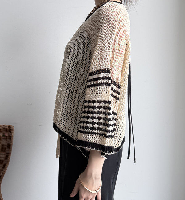  「【WEB限定】バイカラーメッシュカーディガン」|カーディガン|