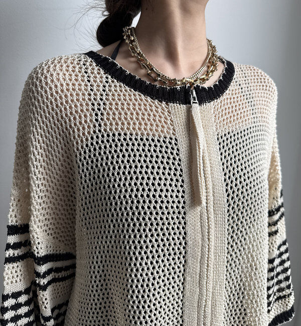  「【WEB限定】バイカラーメッシュカーディガン」|カーディガン|