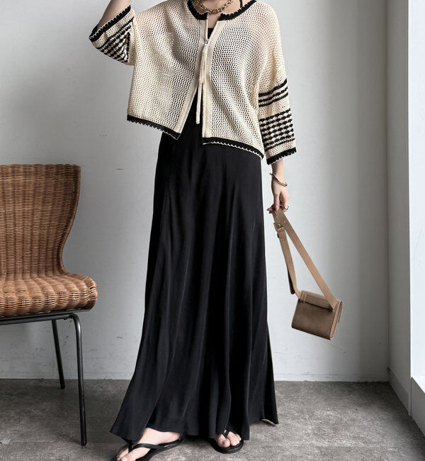  「【WEB限定】バイカラーメッシュカーディガン」|カーディガン|