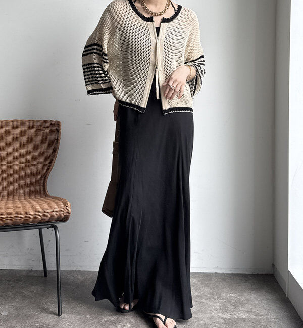  「【WEB限定】バイカラーメッシュカーディガン」|カーディガン|