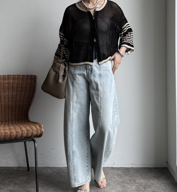  「【WEB限定】バイカラーメッシュカーディガン」|カーディガン|