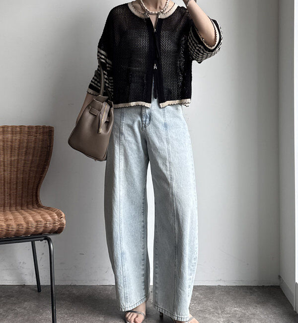  「【WEB限定】バイカラーメッシュカーディガン」|カーディガン|