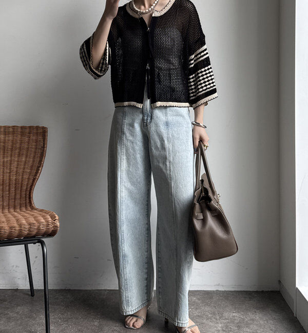  「【WEB限定】バイカラーメッシュカーディガン」|カーディガン|