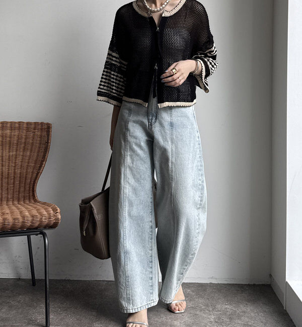  「【WEB限定】バイカラーメッシュカーディガン」|カーディガン|