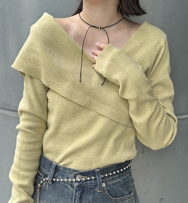  「[mline]オフショルニット」|ニット・セーター|ピスタチオ