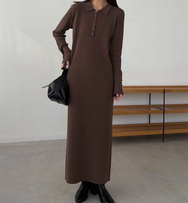  「【低身長サイズあり】襟ニットワンピース」|ワンピース|