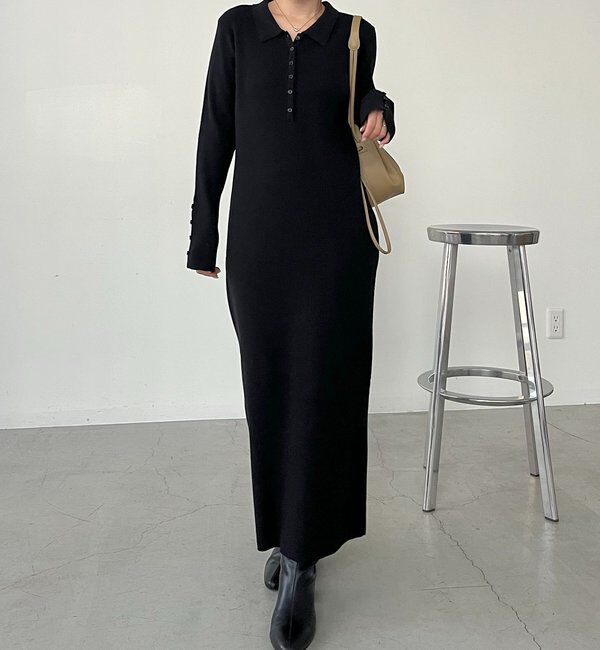  「【低身長サイズあり】襟ニットワンピース」|ワンピース|