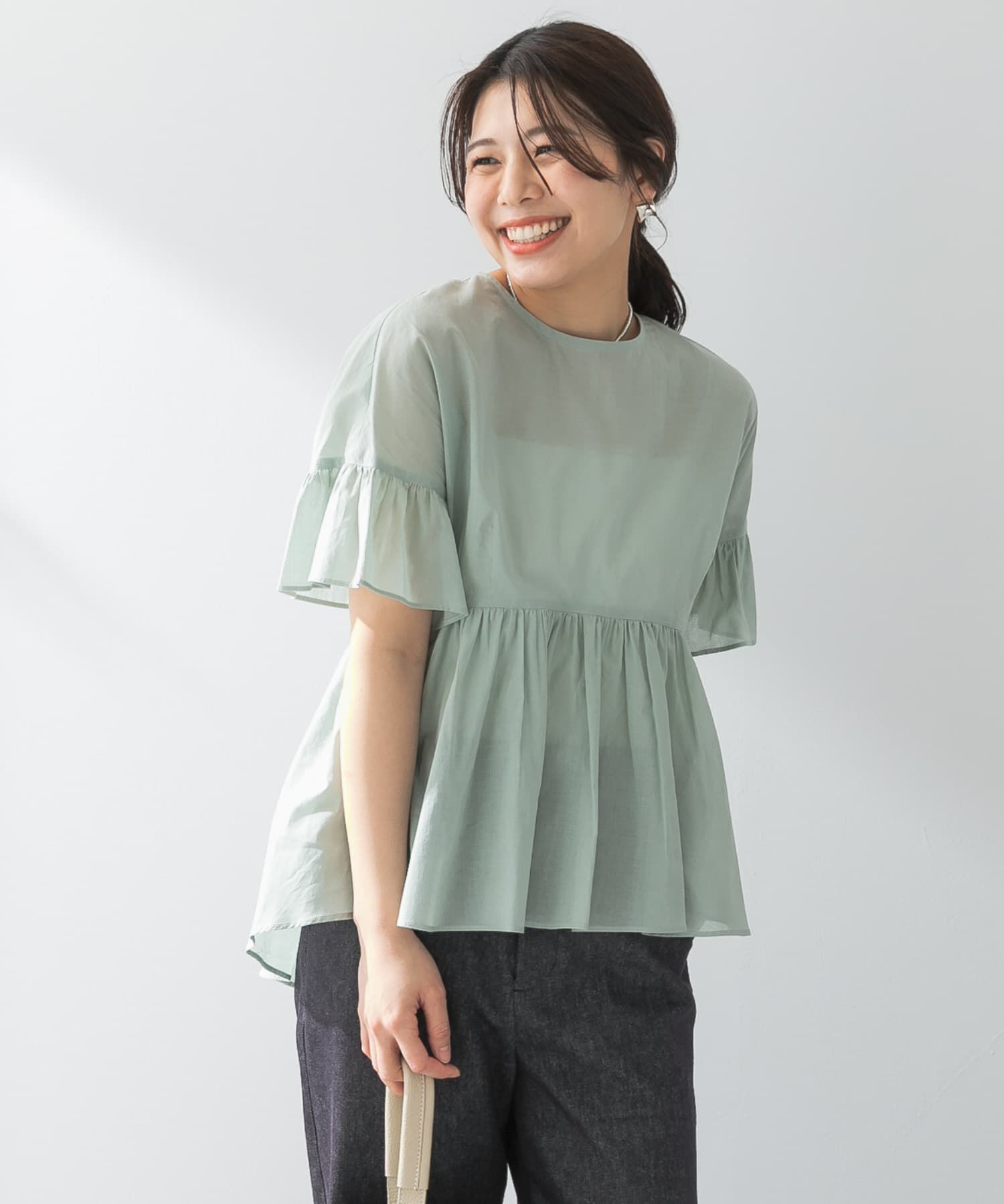 URBAN RESEARCH ROSSO「F by ROSSO　コットンボイル切替ギャザーブラウス」|シャツ・ブラウス|ミント