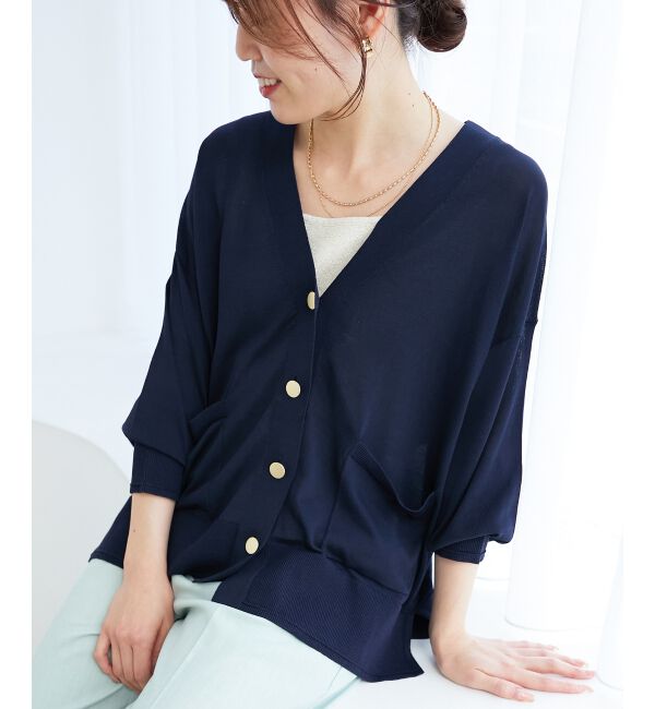  「《手洗い可能》ハイゲージVネックカーディガン」|カーディガン|ネイビー