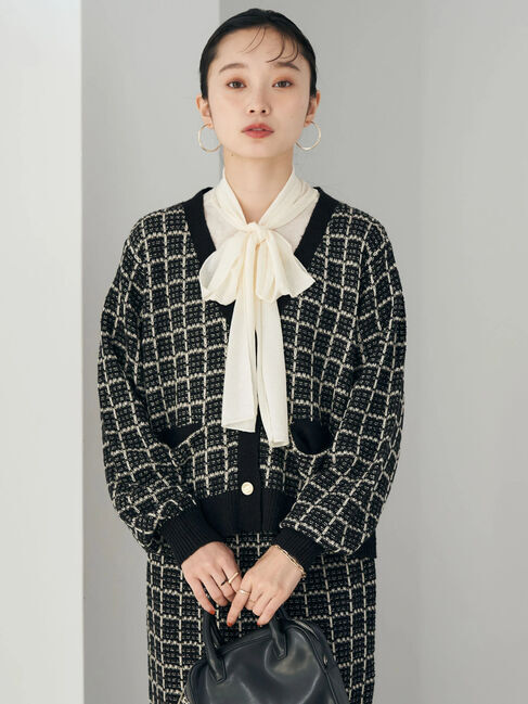 earth music&ecology「ニットツイードカーディガン」|カーディガン|ブラック