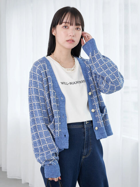 earth music&ecology「ニットツイードカーディガン」|カーディガン|サックスブルー