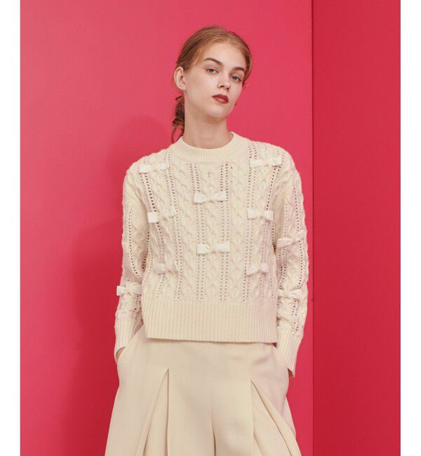 LOULOU WILLOUGHBY「【LOULOU WILLOUGHBY】ベロアリボンプルオーバー」|ニット・セーター|オフホワイト