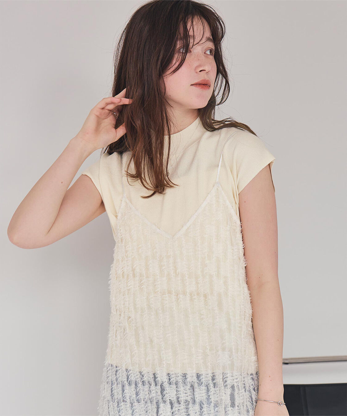 titivate「ベーシックフレンチスリーブライトニット」|ニット・セーター|アイボリー