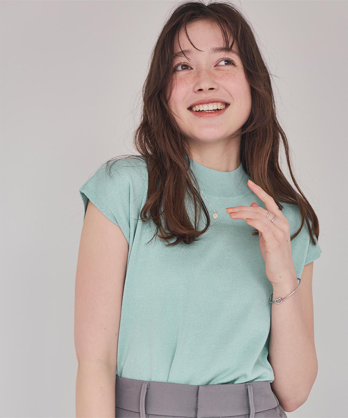 titivate「ベーシックフレンチスリーブライトニット」|ニット・セーター|ミントグリーン