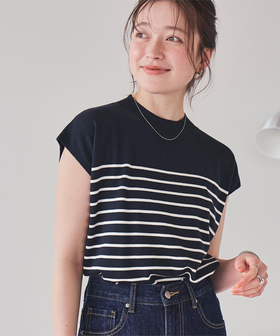 titivate「ベーシックフレンチスリーブライトニット」|ニット・セーター|ネイビー2