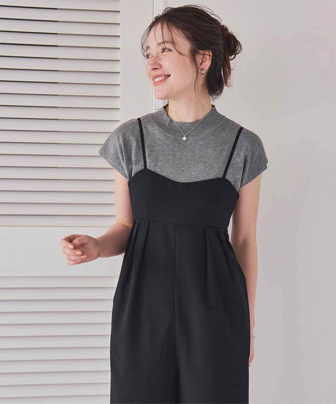 titivate「ベーシックフレンチスリーブライトニット」|ニット・セーター|杢グレー