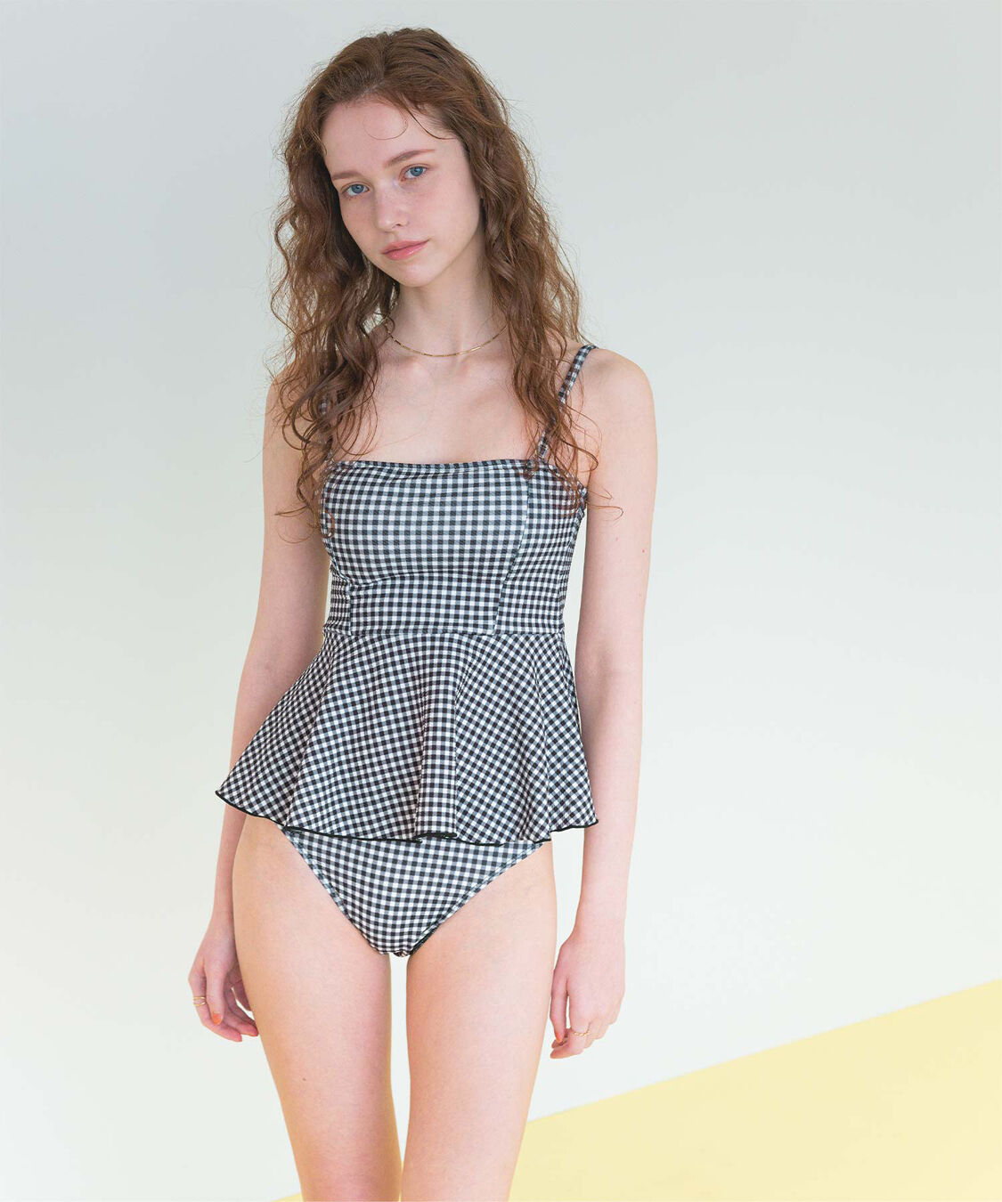 SEA DRESS「ペプラムフレアビスチェビキニ」|ビキニ|ギンガム/ブラック