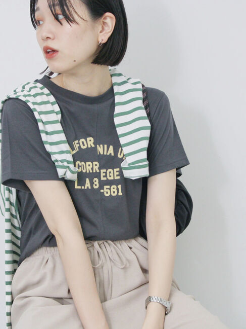 Samansa Mos2 blue「リメイク風Tシャツ」|Tシャツ・カットソー|チャコールグレー