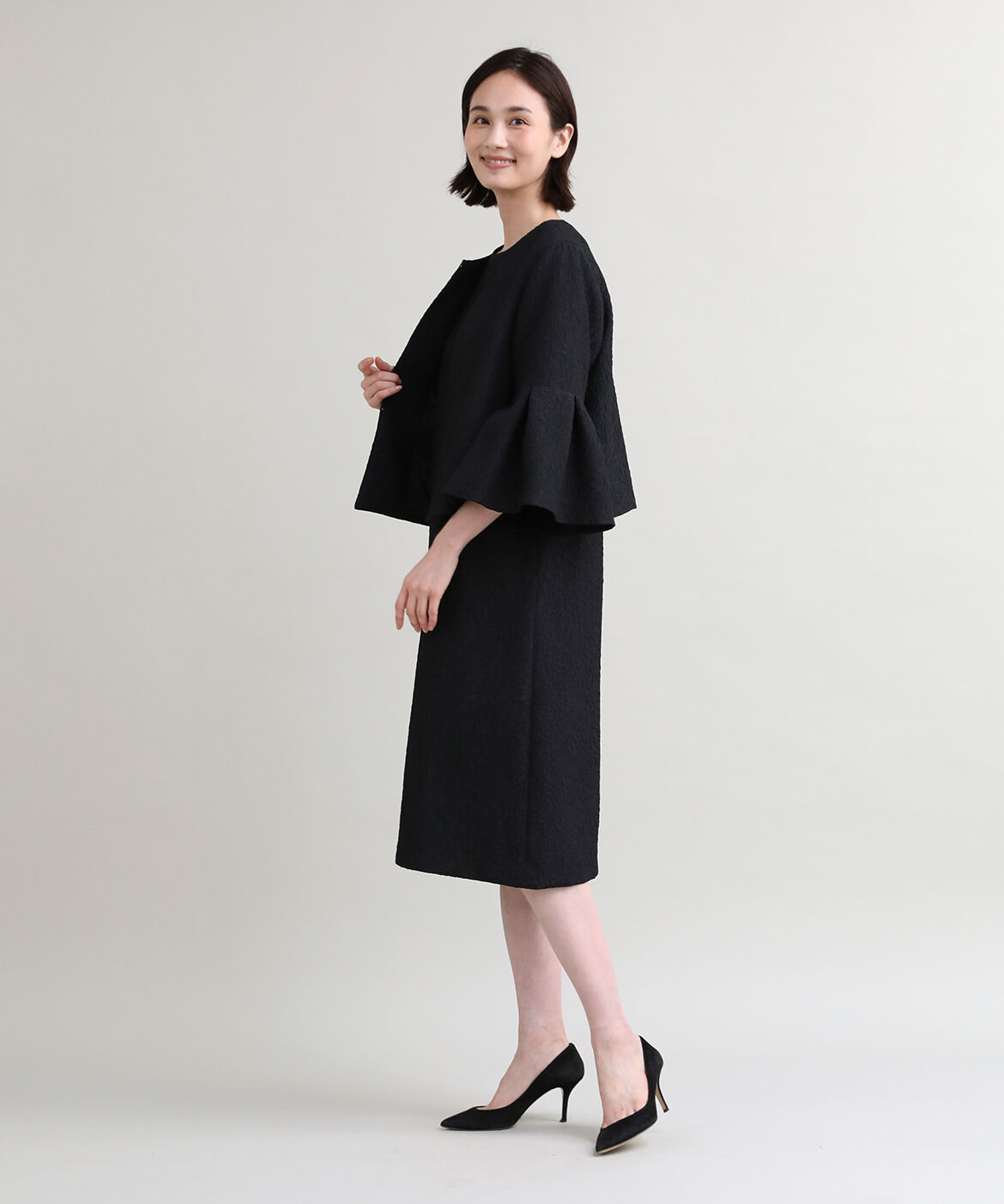 7-IDconcept.「フクレジャカードタックフレアスリーブジャケット」|ノーカラージャケット|