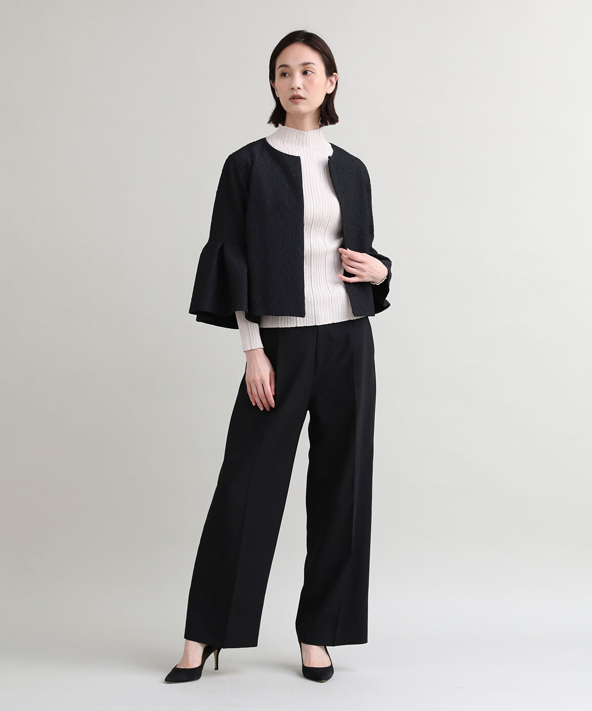 7-IDconcept.「フクレジャカードタックフレアスリーブジャケット」|ノーカラージャケット|