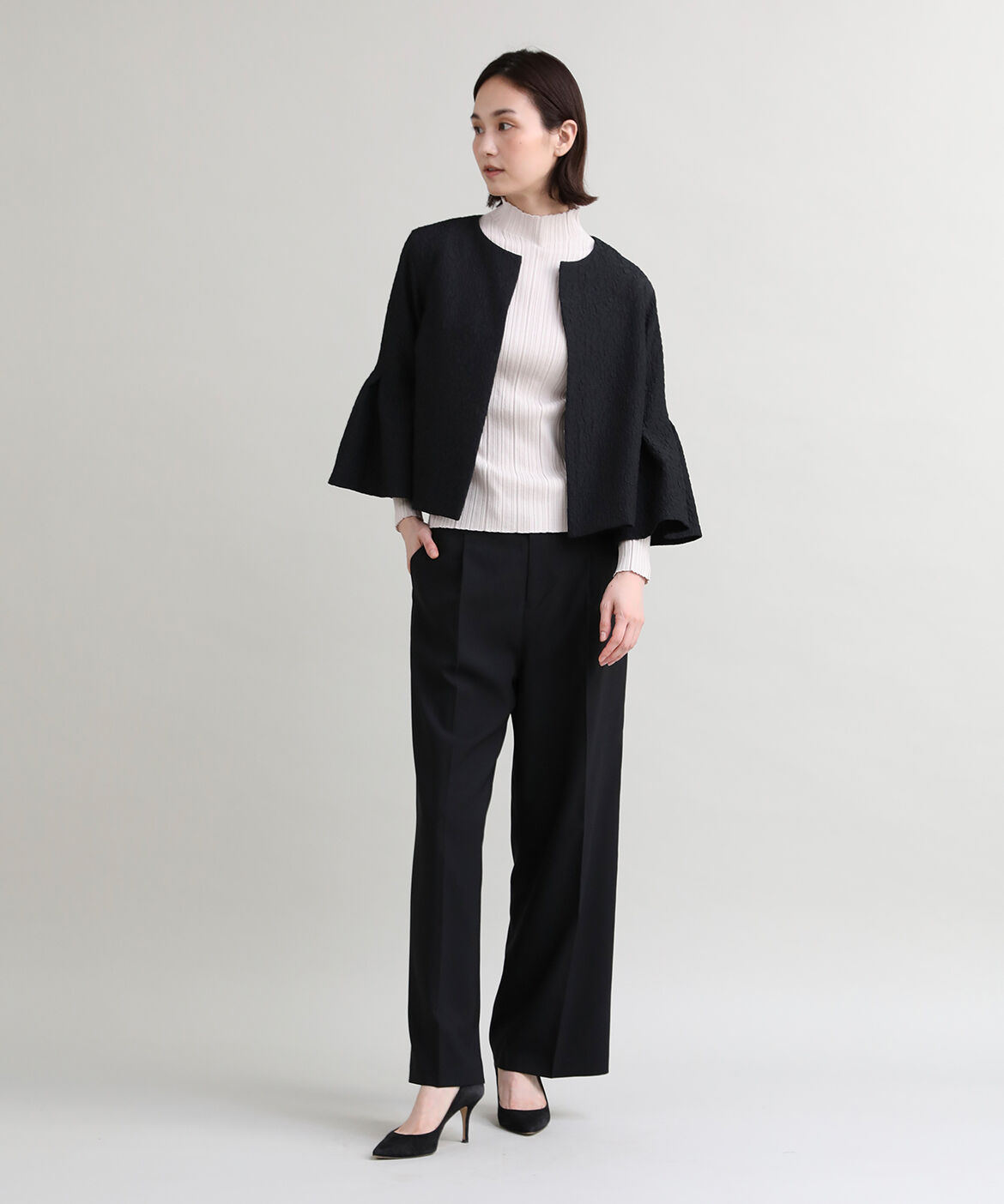 7-IDconcept.「フクレジャカードタックフレアスリーブジャケット」|ノーカラージャケット|