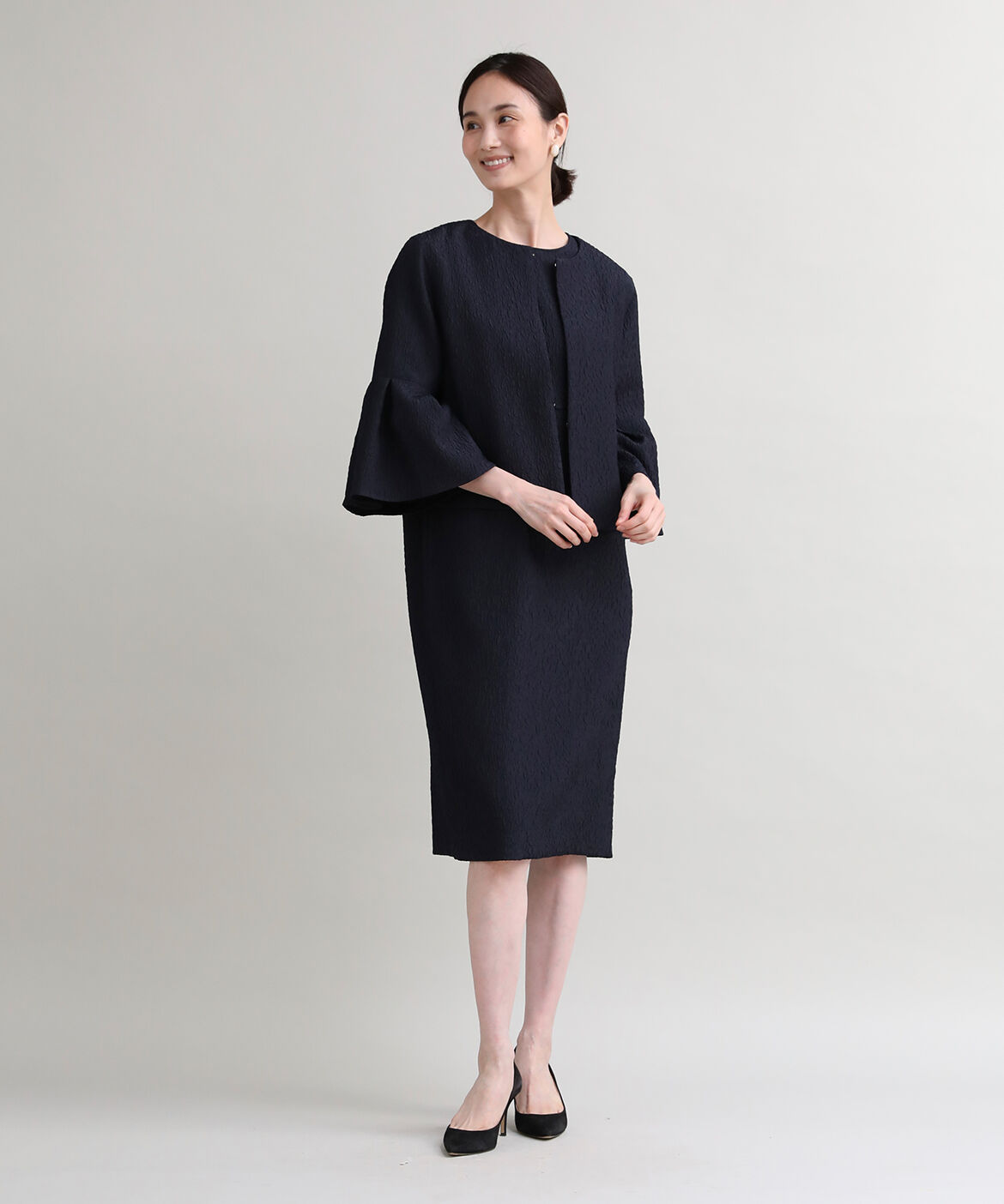 7-IDconcept.「フクレジャカードタックフレアスリーブジャケット」|ノーカラージャケット|