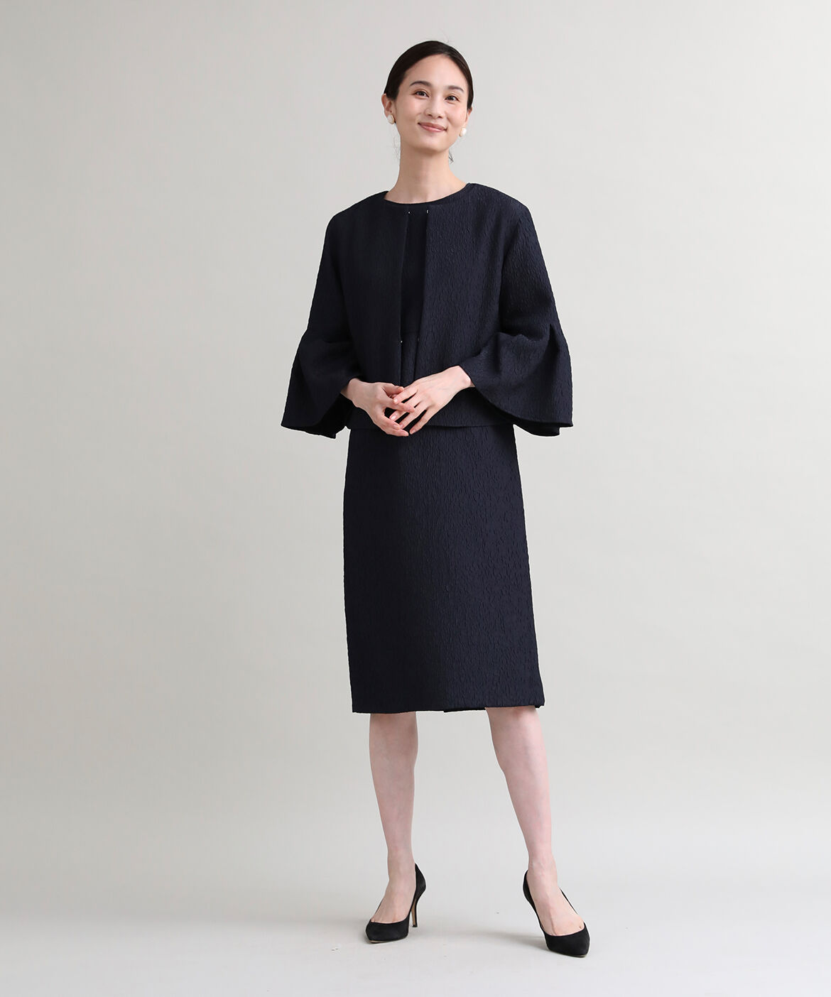 7-IDconcept.「フクレジャカードタックフレアスリーブジャケット」|ノーカラージャケット|