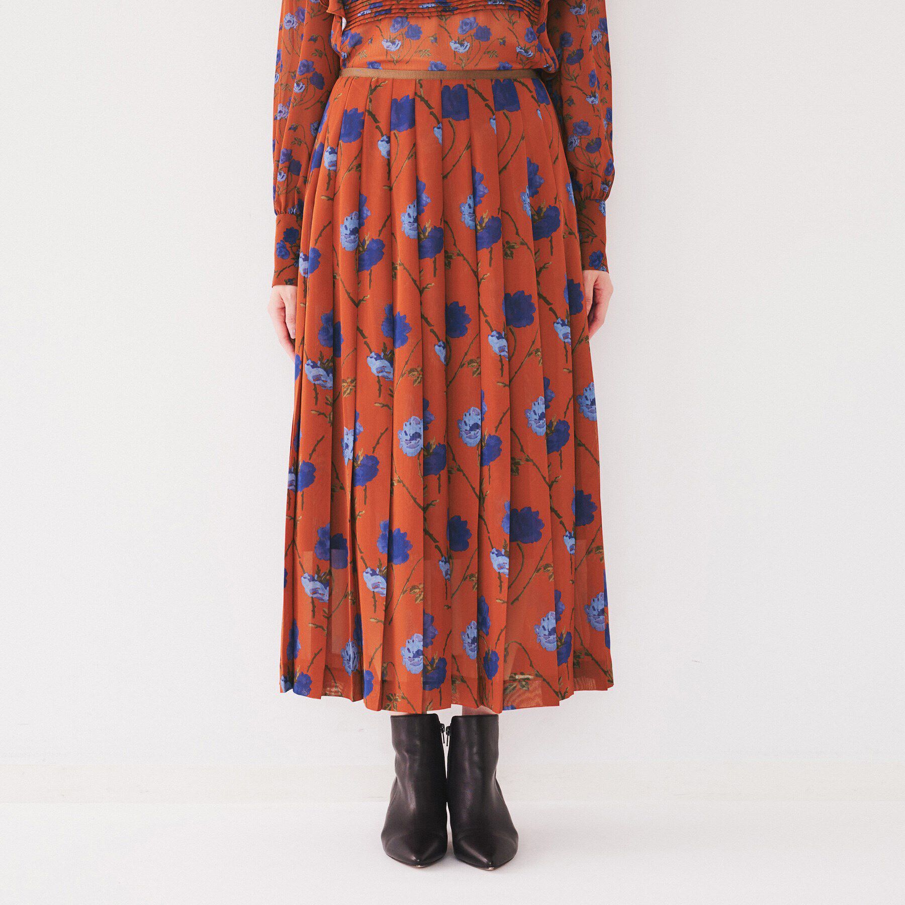 UNTITLED「【セットアップ可能/洗える/柄スカート】フラワーシフォンプリーツスカート」|スカート|