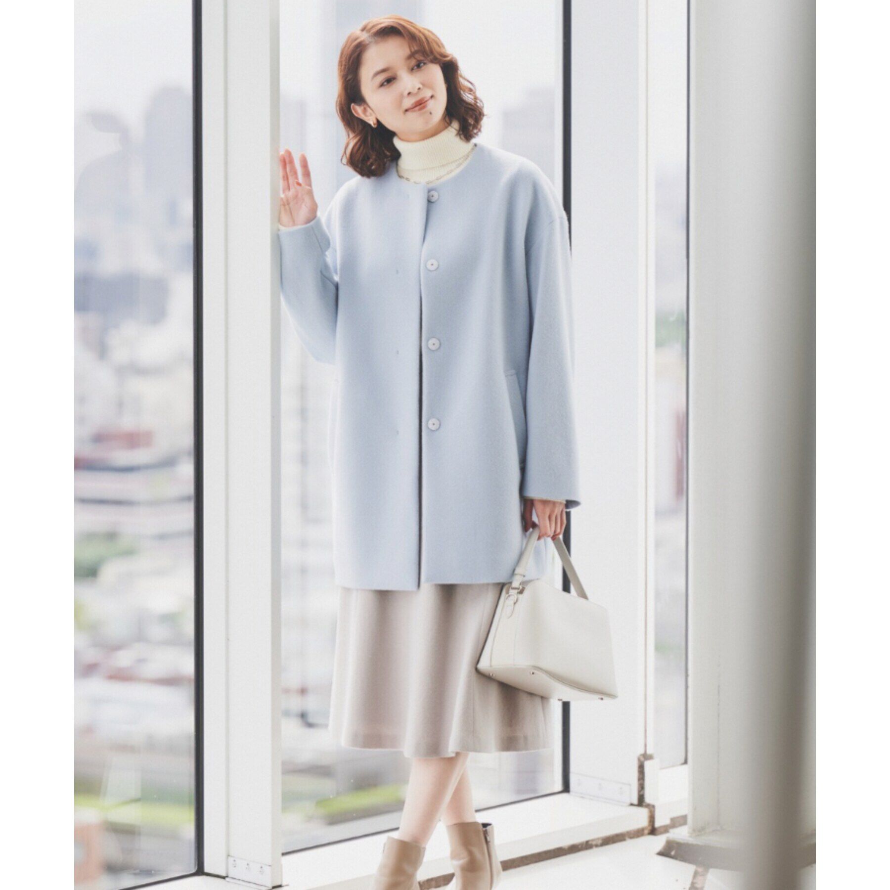 UNTITLED「【日本製】ミディ丈ノーカラーコート」|ノーカラーコート|