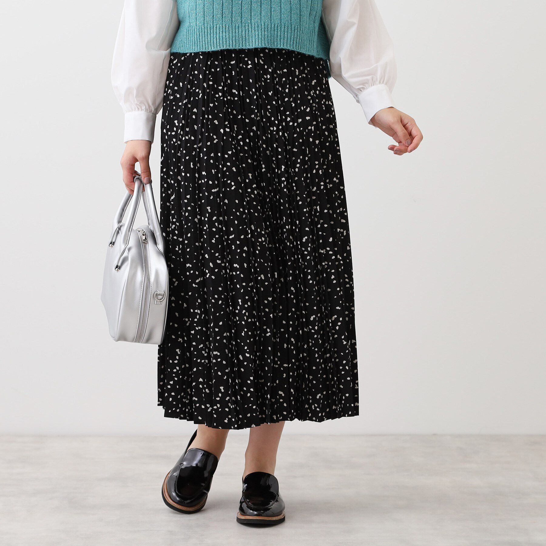 Reflect「【E‐QUALITY／手洗い可】ドット柄アコーディオンスカート」|スカート|ブラック(119)