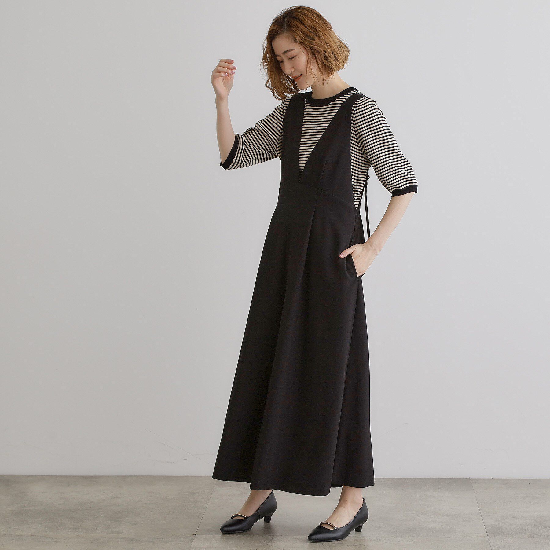 grove「ラメストライプサロペット」|オールインワン|